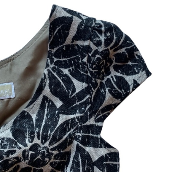 Michael Kors 100% linen cap sleeve mini dress in black and tan size 2P petite - Picture 7 of 15